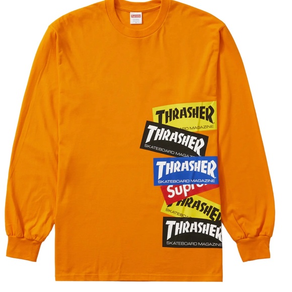 Supreme Thrasher Multi Logo L/S Tee - Sz Medium - Color Orange - Picture 1 of 4